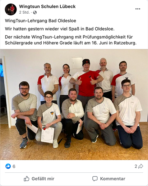 Screenshot der Facebook Seite von der WingTsun-Akademie Lübeck