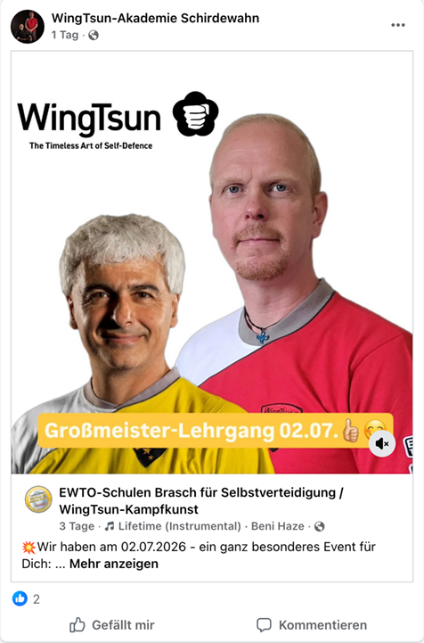 Screenshot der Facebook Seite von der WingTsun-Akademie Lübeck